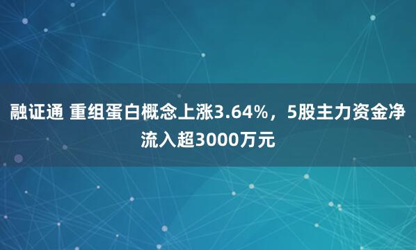 融证通 重组蛋白概念上涨3.64%，5股主力资金净流入超3000万元
